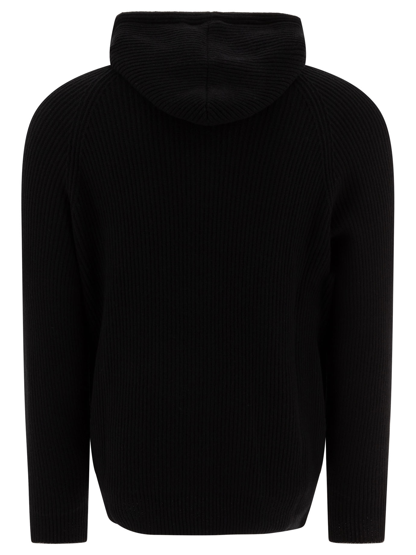 BRUNELLO CUCINELLI Black   Ribbed sweater with zip and hood